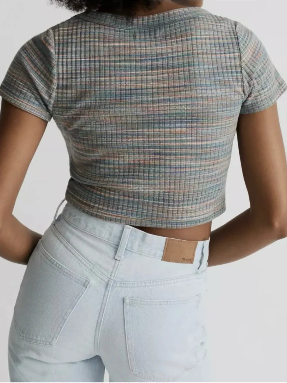 Madewell Cropped Space Dye Tee V-Neck Ribbed Multicolor Small